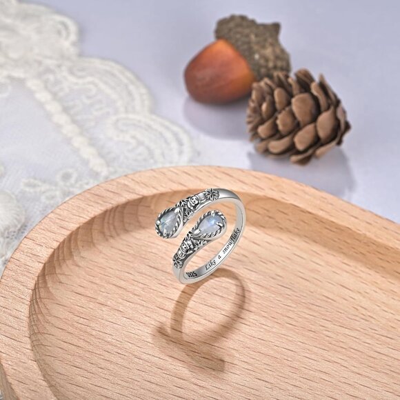 925 Sterling Silver Natural Moonstone Rings for Women Adjustable Sunflower Thumb - Picture 4 of 6